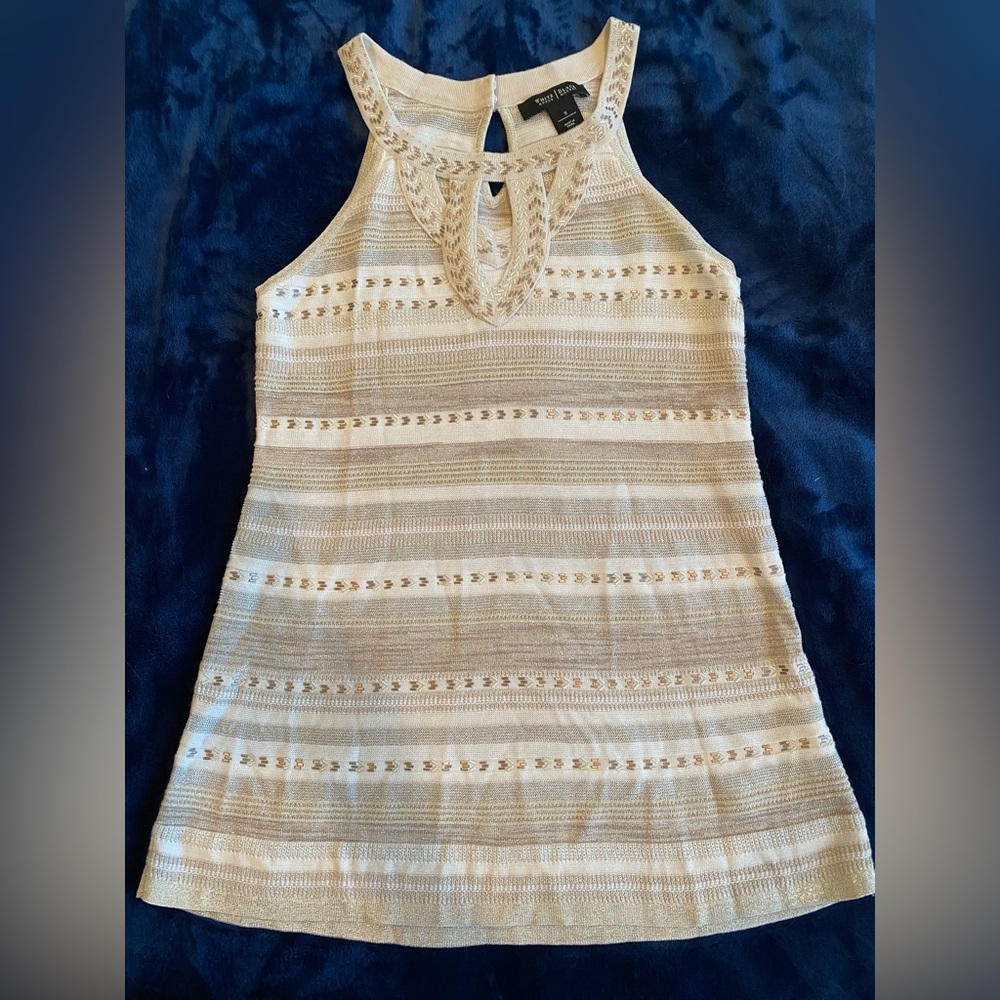 White House Black Market Sleeveless Gold Metallic Sweater. Size Small